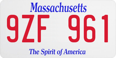 MA license plate 9ZF961