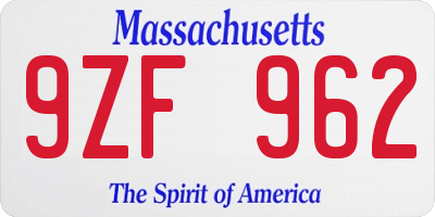MA license plate 9ZF962