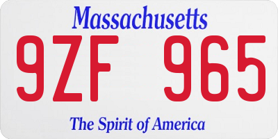 MA license plate 9ZF965