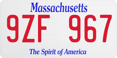 MA license plate 9ZF967