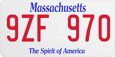 MA license plate 9ZF970
