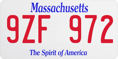 MA license plate 9ZF972