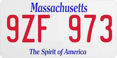 MA license plate 9ZF973