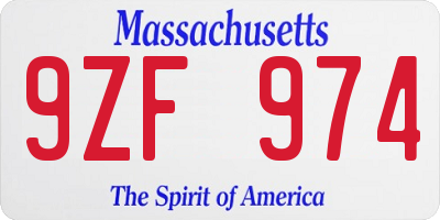 MA license plate 9ZF974