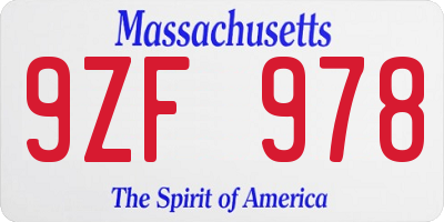 MA license plate 9ZF978