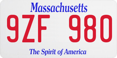 MA license plate 9ZF980