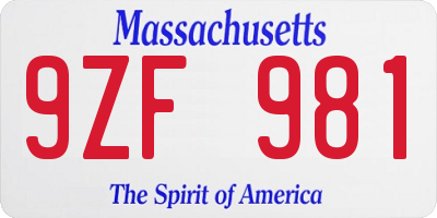 MA license plate 9ZF981