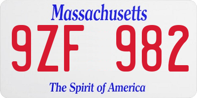 MA license plate 9ZF982