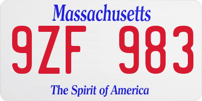 MA license plate 9ZF983