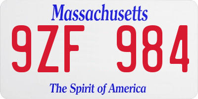 MA license plate 9ZF984