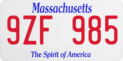 MA license plate 9ZF985