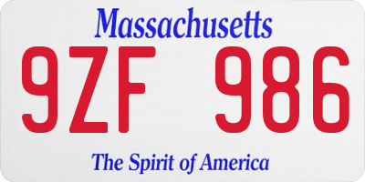 MA license plate 9ZF986