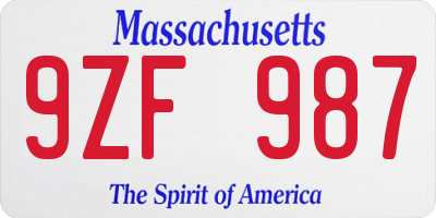 MA license plate 9ZF987