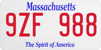 MA license plate 9ZF988