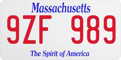 MA license plate 9ZF989
