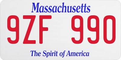 MA license plate 9ZF990