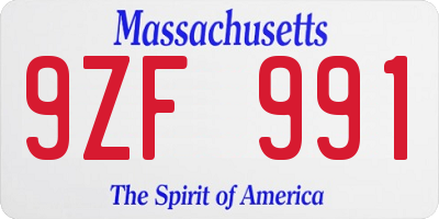 MA license plate 9ZF991