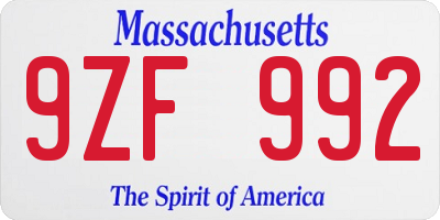 MA license plate 9ZF992