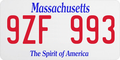 MA license plate 9ZF993