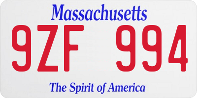 MA license plate 9ZF994