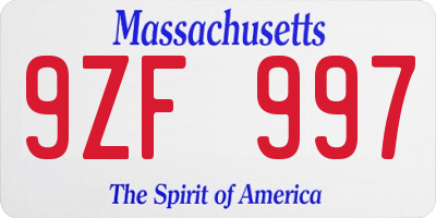 MA license plate 9ZF997