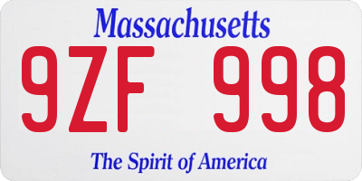 MA license plate 9ZF998