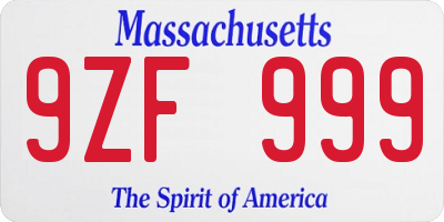 MA license plate 9ZF999