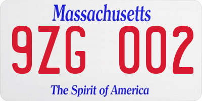 MA license plate 9ZG002