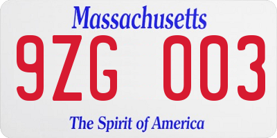 MA license plate 9ZG003