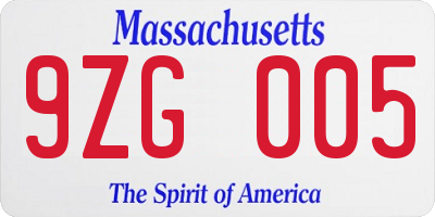 MA license plate 9ZG005