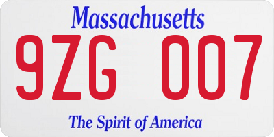MA license plate 9ZG007
