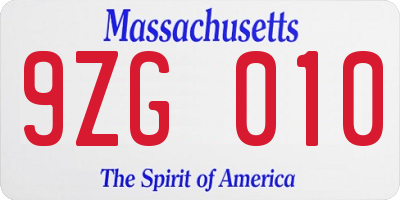 MA license plate 9ZG010