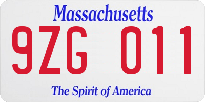 MA license plate 9ZG011