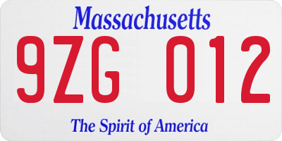 MA license plate 9ZG012