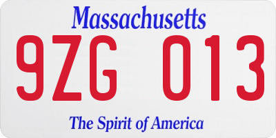 MA license plate 9ZG013