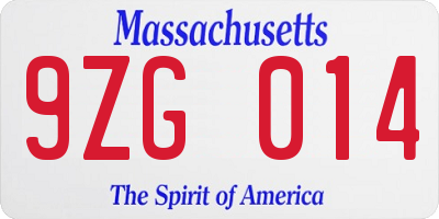 MA license plate 9ZG014