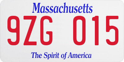 MA license plate 9ZG015