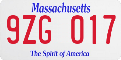 MA license plate 9ZG017