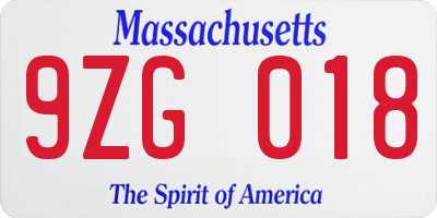 MA license plate 9ZG018