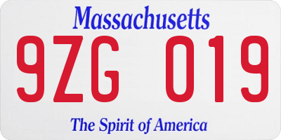 MA license plate 9ZG019