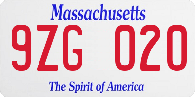 MA license plate 9ZG020