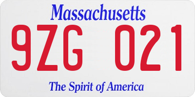 MA license plate 9ZG021