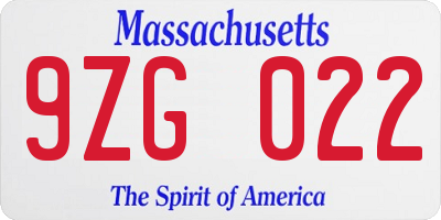 MA license plate 9ZG022