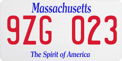 MA license plate 9ZG023