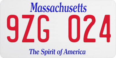 MA license plate 9ZG024