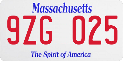MA license plate 9ZG025