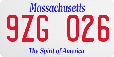 MA license plate 9ZG026