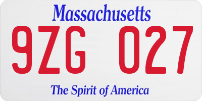 MA license plate 9ZG027