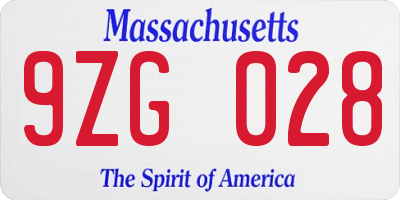 MA license plate 9ZG028