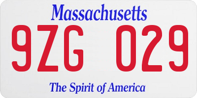 MA license plate 9ZG029